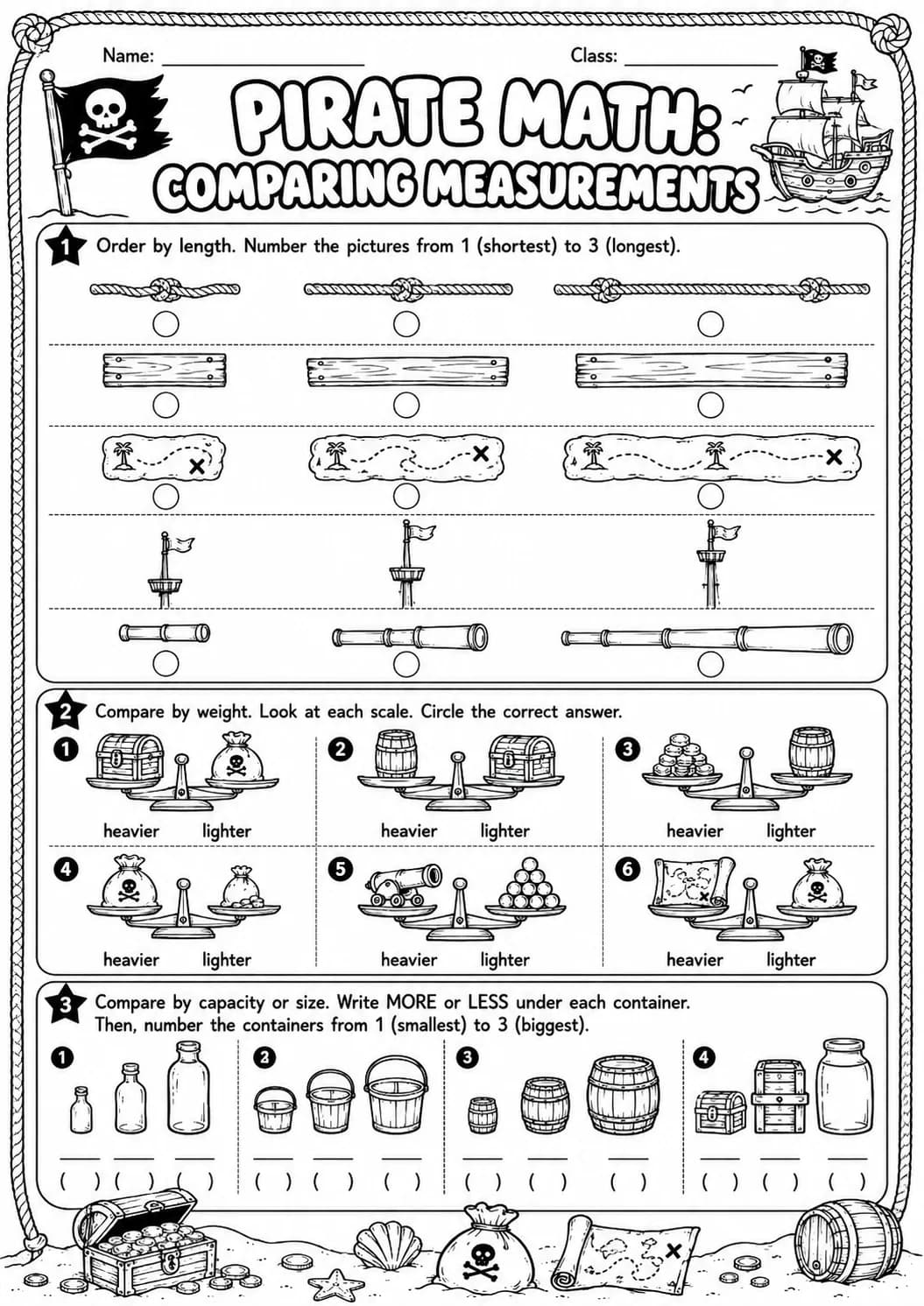 Pirate Math: Capacity and Volume Worksheet Pack page 4 printable Pirate Math preview