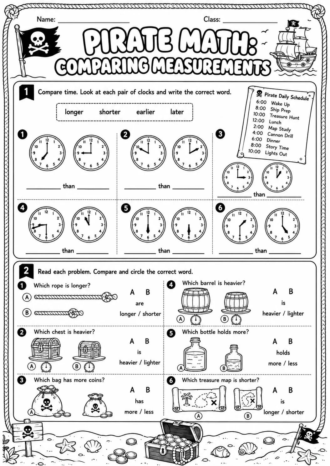 Pirate Math: Capacity and Volume Worksheet Pack page 5 printable Pirate Math preview