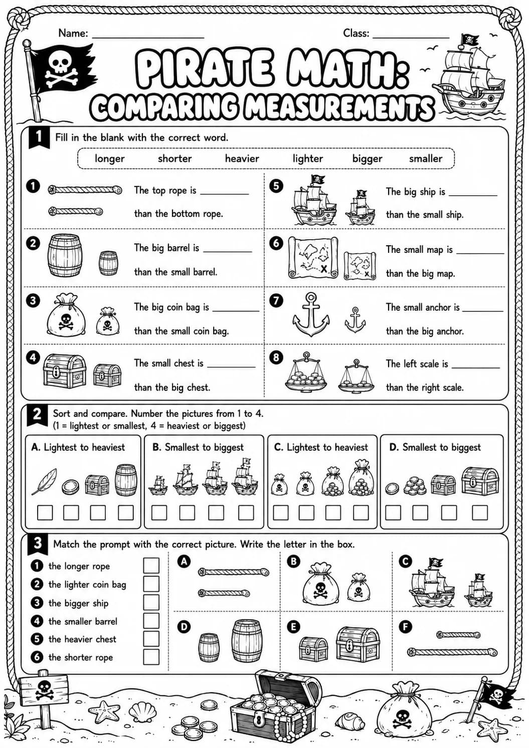 Pirate Math: Capacity and Volume Worksheet Pack page 6 printable Pirate Math preview