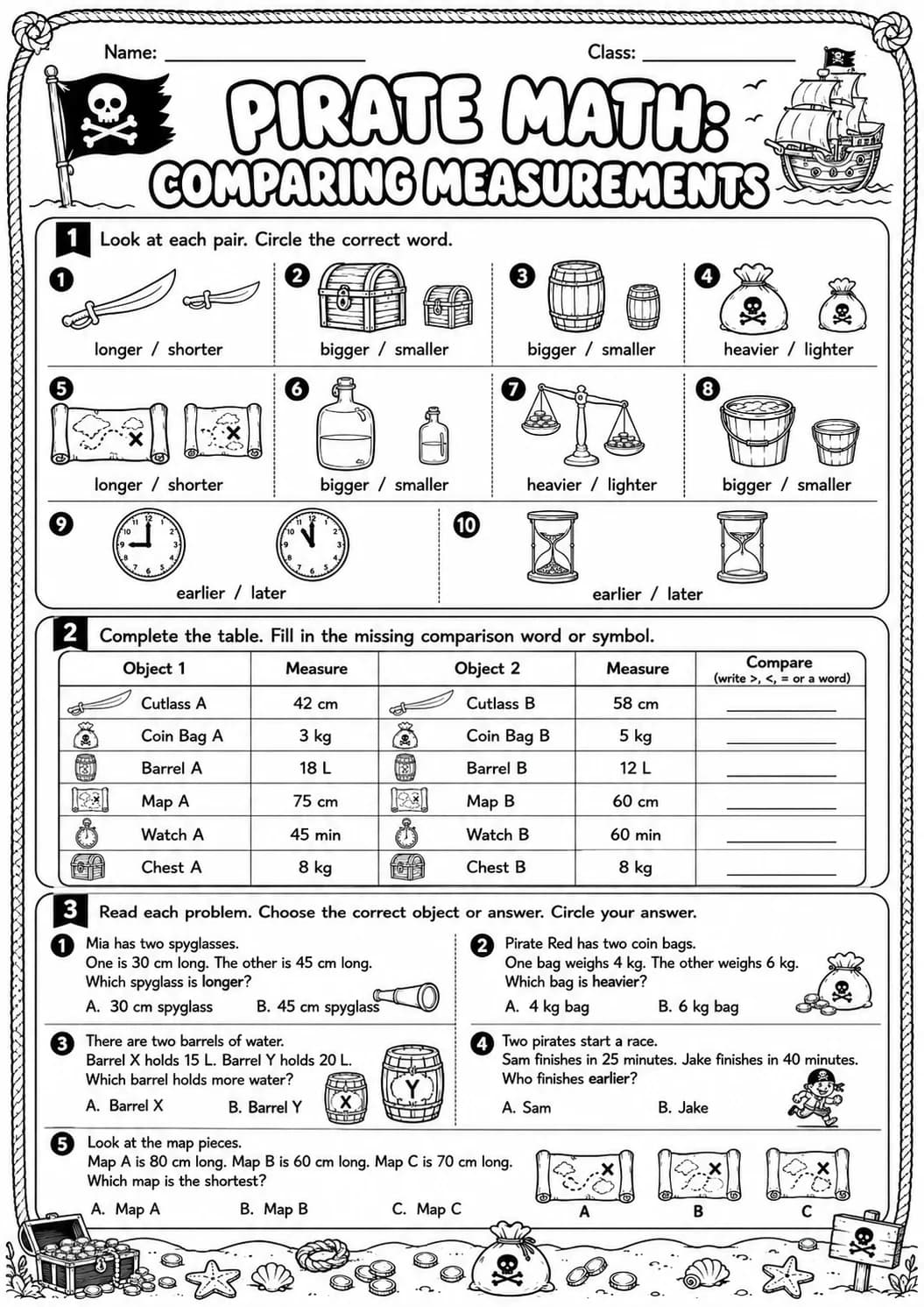 Pirate Math: Capacity and Volume Worksheet Pack page 9 printable Pirate Math preview