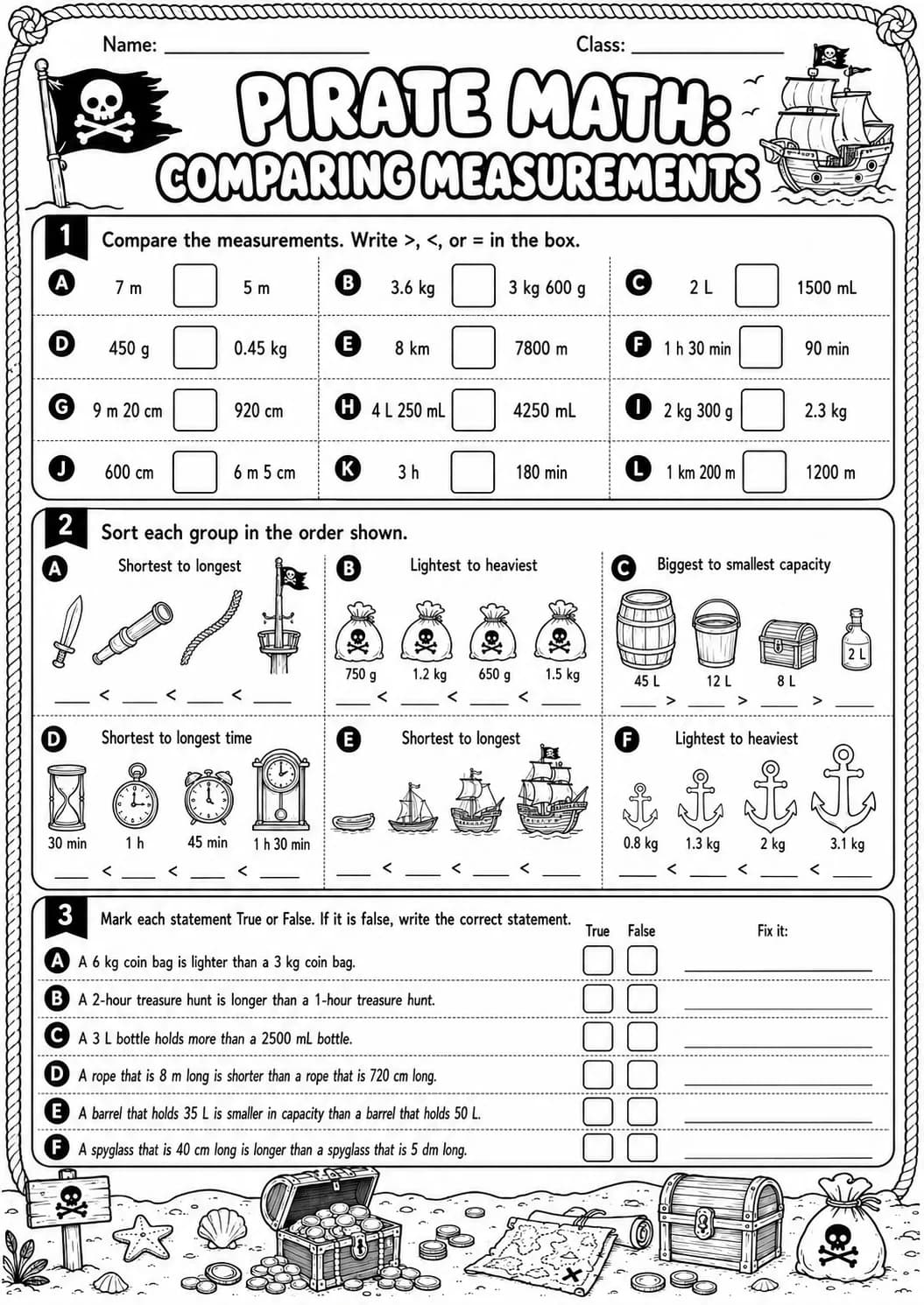 Pirate Math: Capacity and Volume Worksheet Pack page 10 printable Pirate Math preview