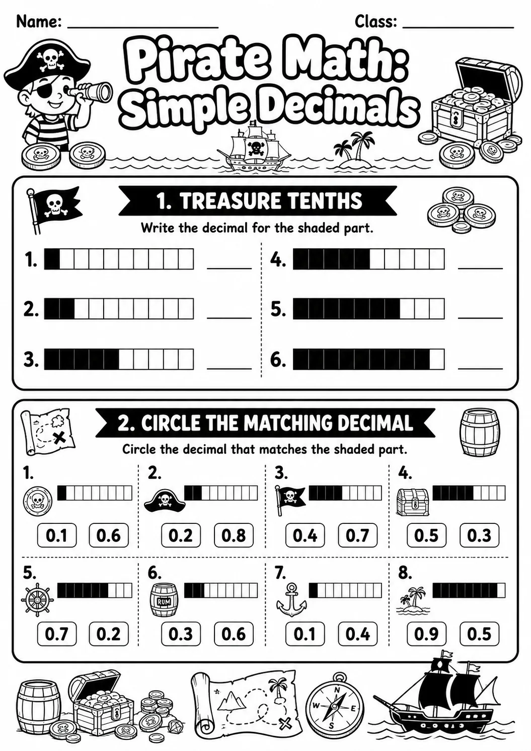 Pirate Math: Capacity and Volume Worksheet Pack printable Pirate Math worksheet preview from KiwiBee