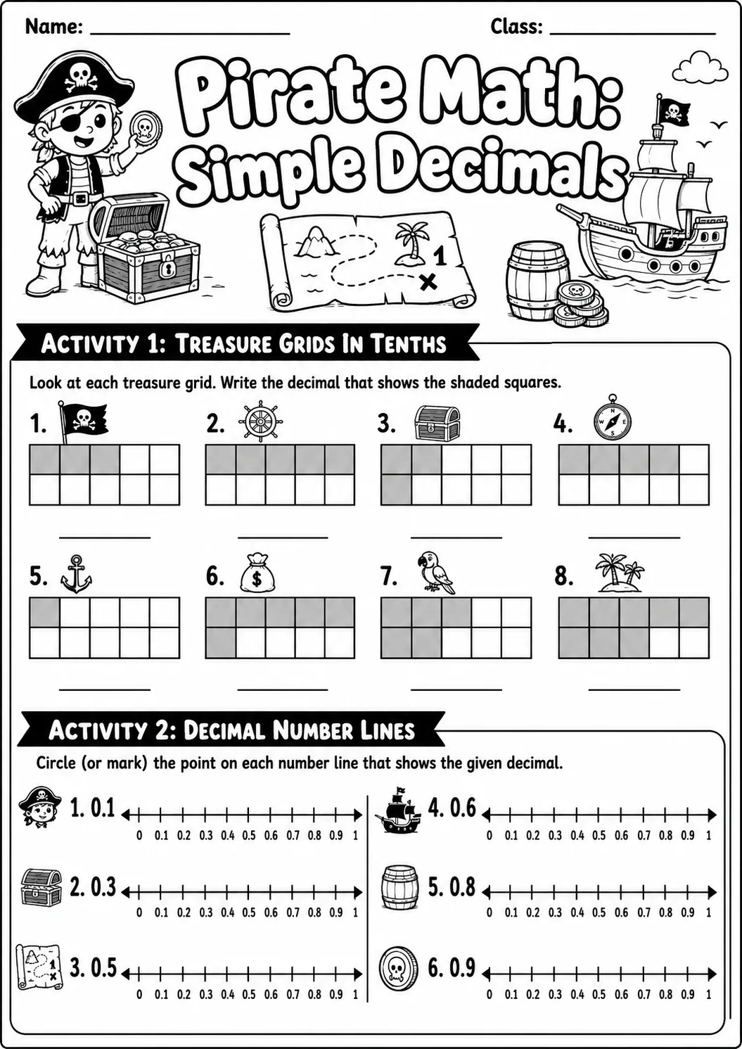 Pirate Math: Capacity and Volume Worksheet Pack page 2 printable Pirate Math preview