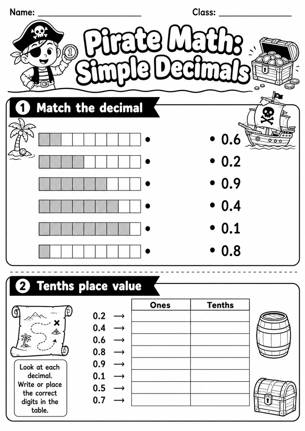 Pirate Math: Capacity and Volume Worksheet Pack page 3 printable Pirate Math preview