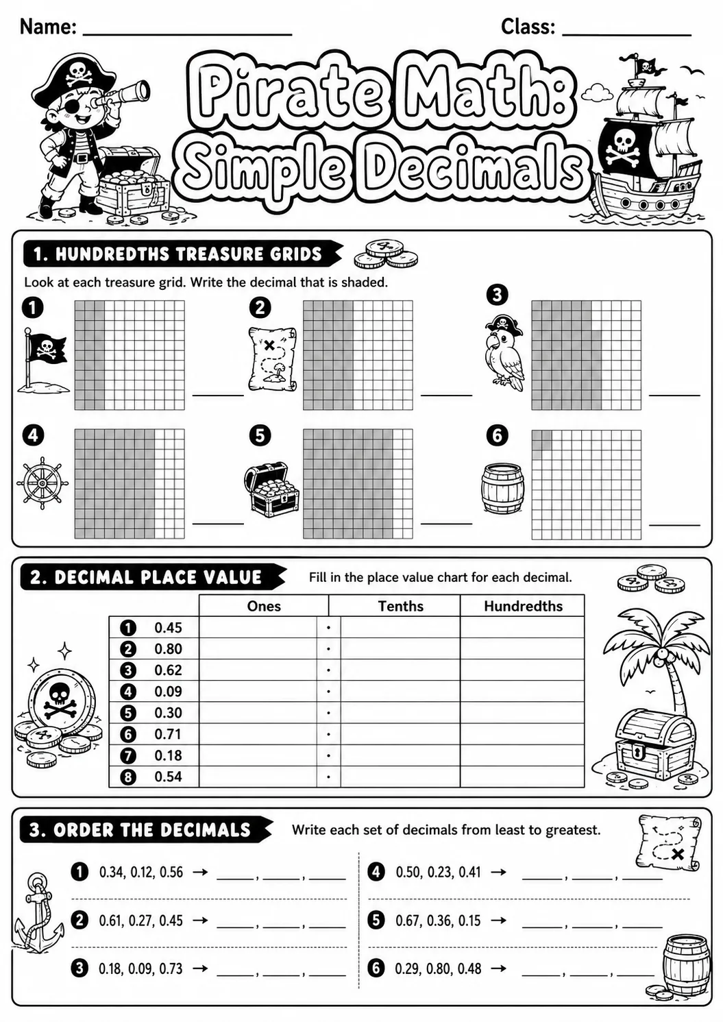 Pirate Math: Capacity and Volume Worksheet Pack page 4 printable Pirate Math preview