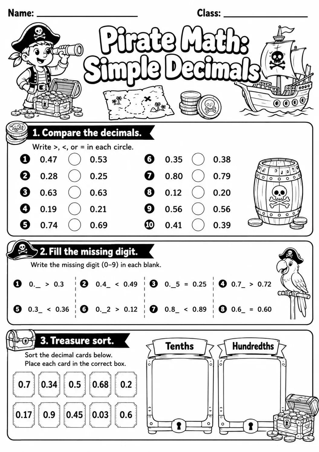 Pirate Math: Capacity and Volume Worksheet Pack page 6 printable Pirate Math preview