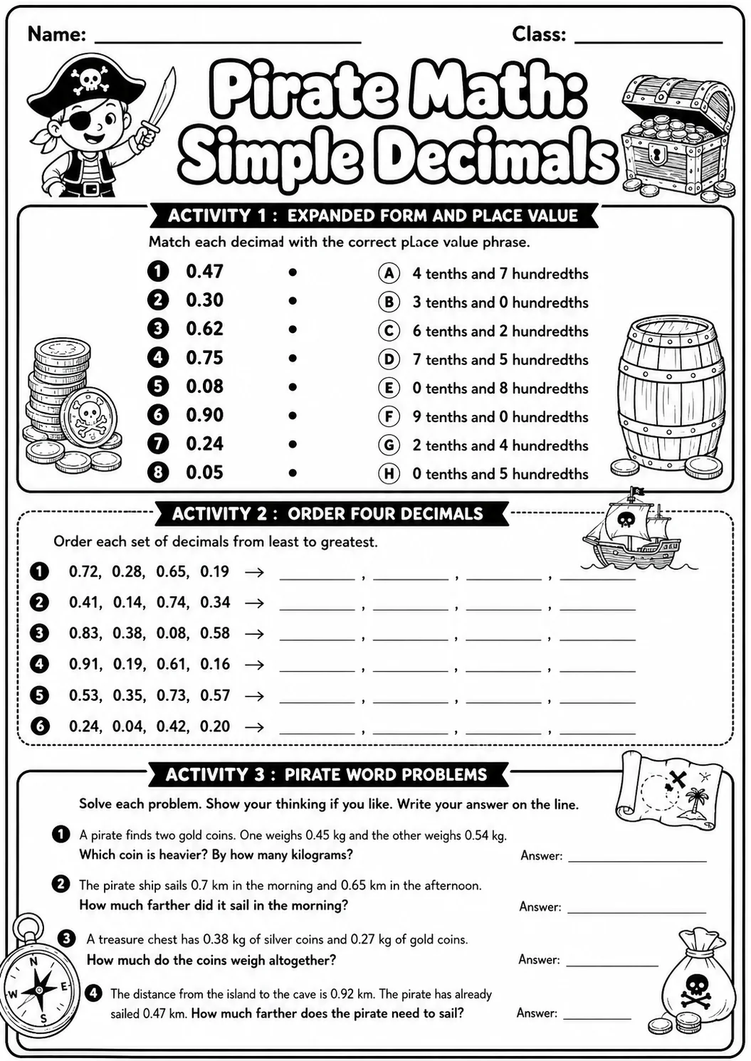Pirate Math: Capacity and Volume Worksheet Pack page 7 printable Pirate Math preview
