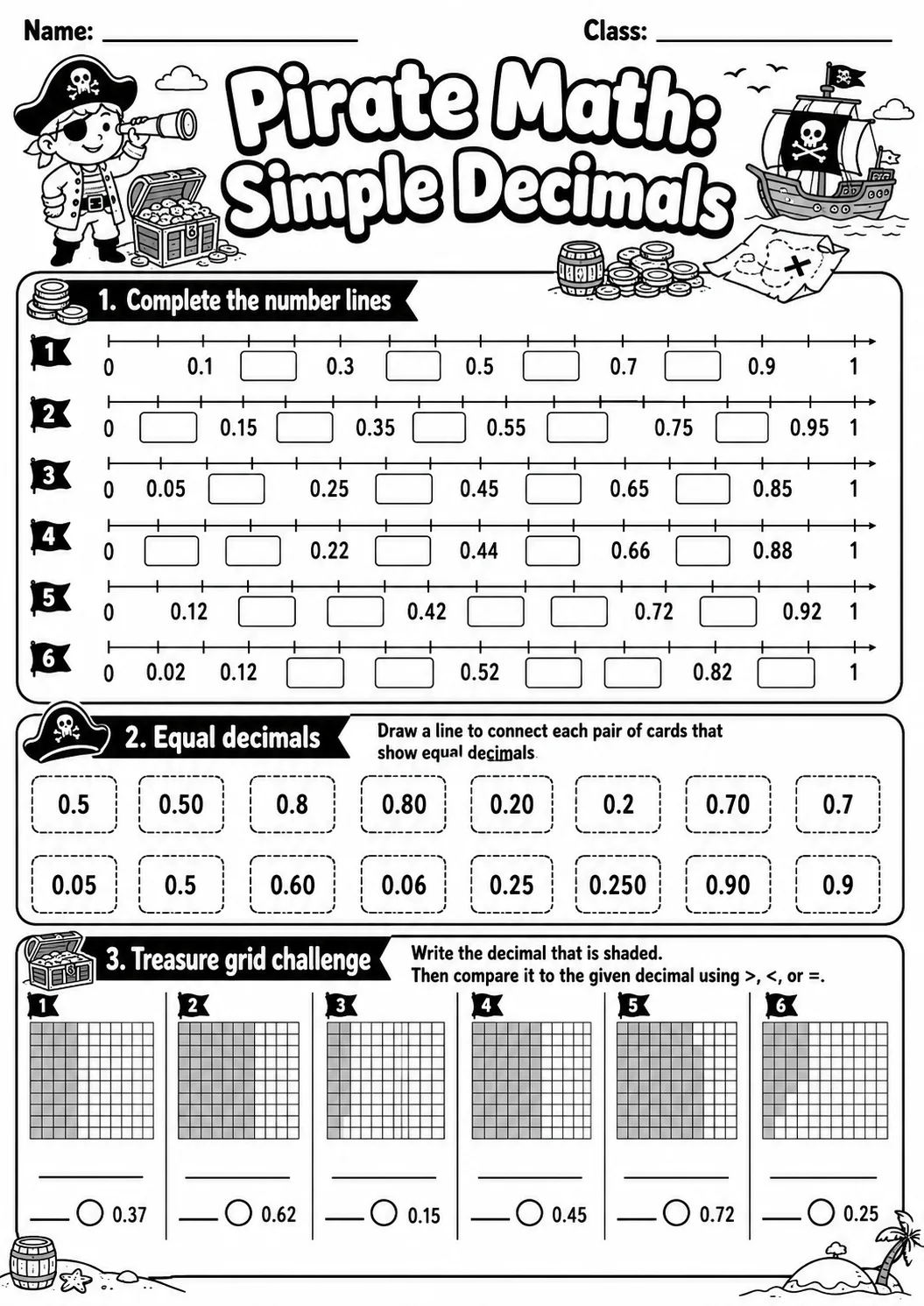 Pirate Math: Capacity and Volume Worksheet Pack page 8 printable Pirate Math preview