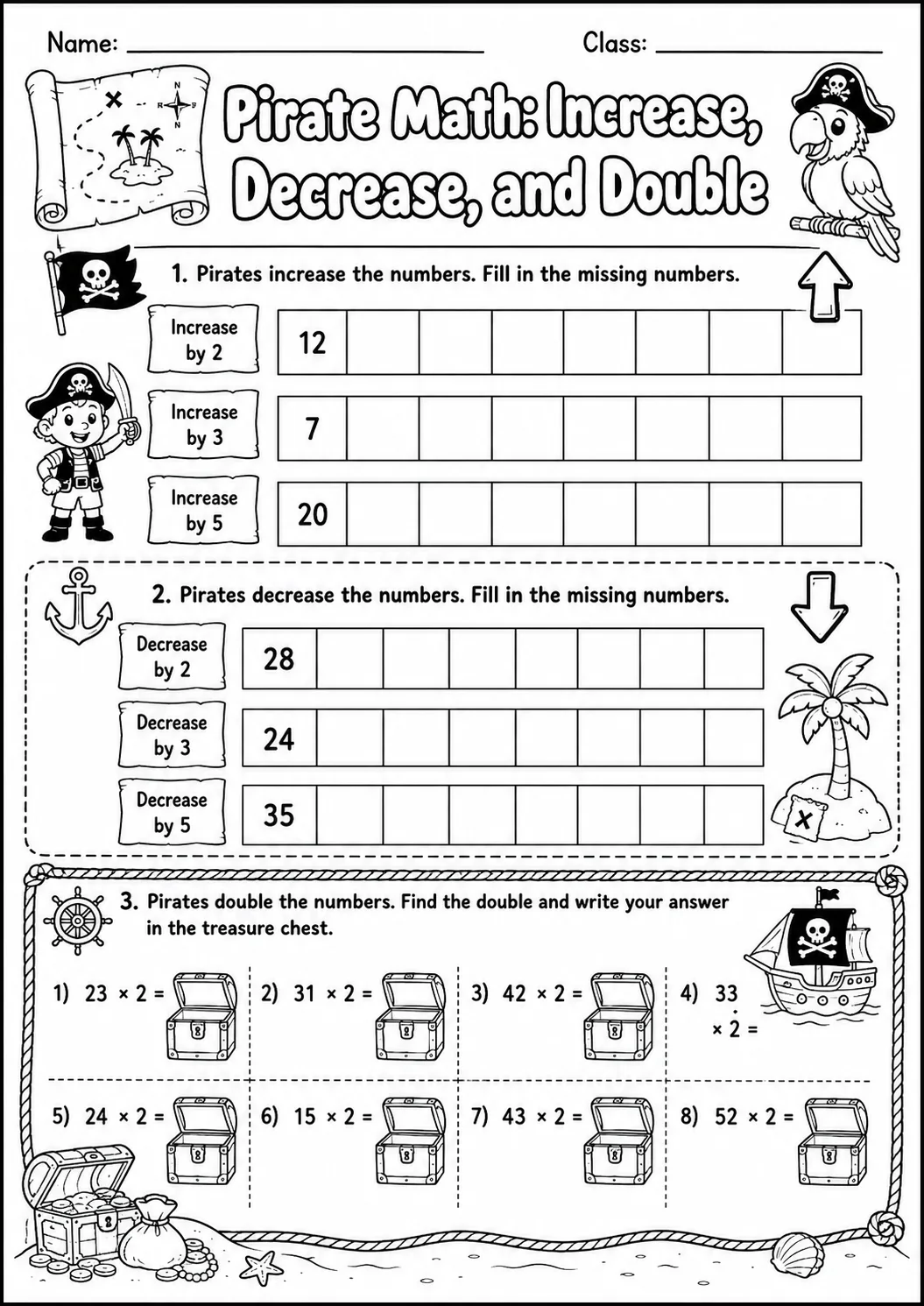 Pirate Math: Capacity and Volume Worksheet Pack page 4 printable Pirate Math preview