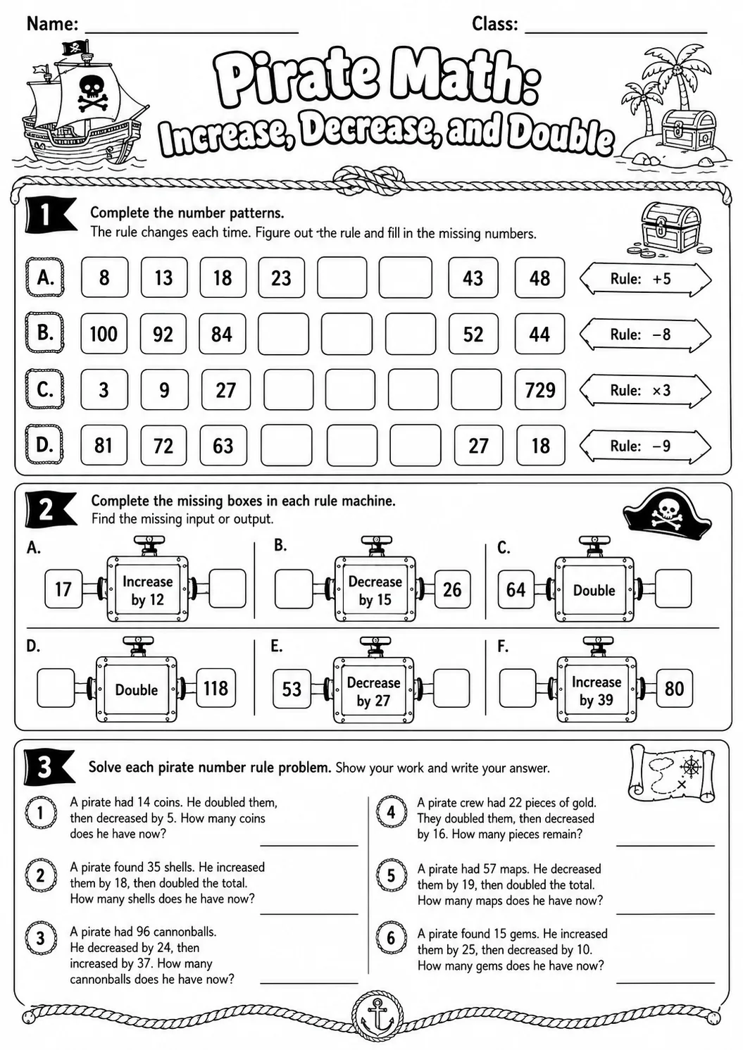 Pirate Math: Capacity and Volume Worksheet Pack page 7 printable Pirate Math preview