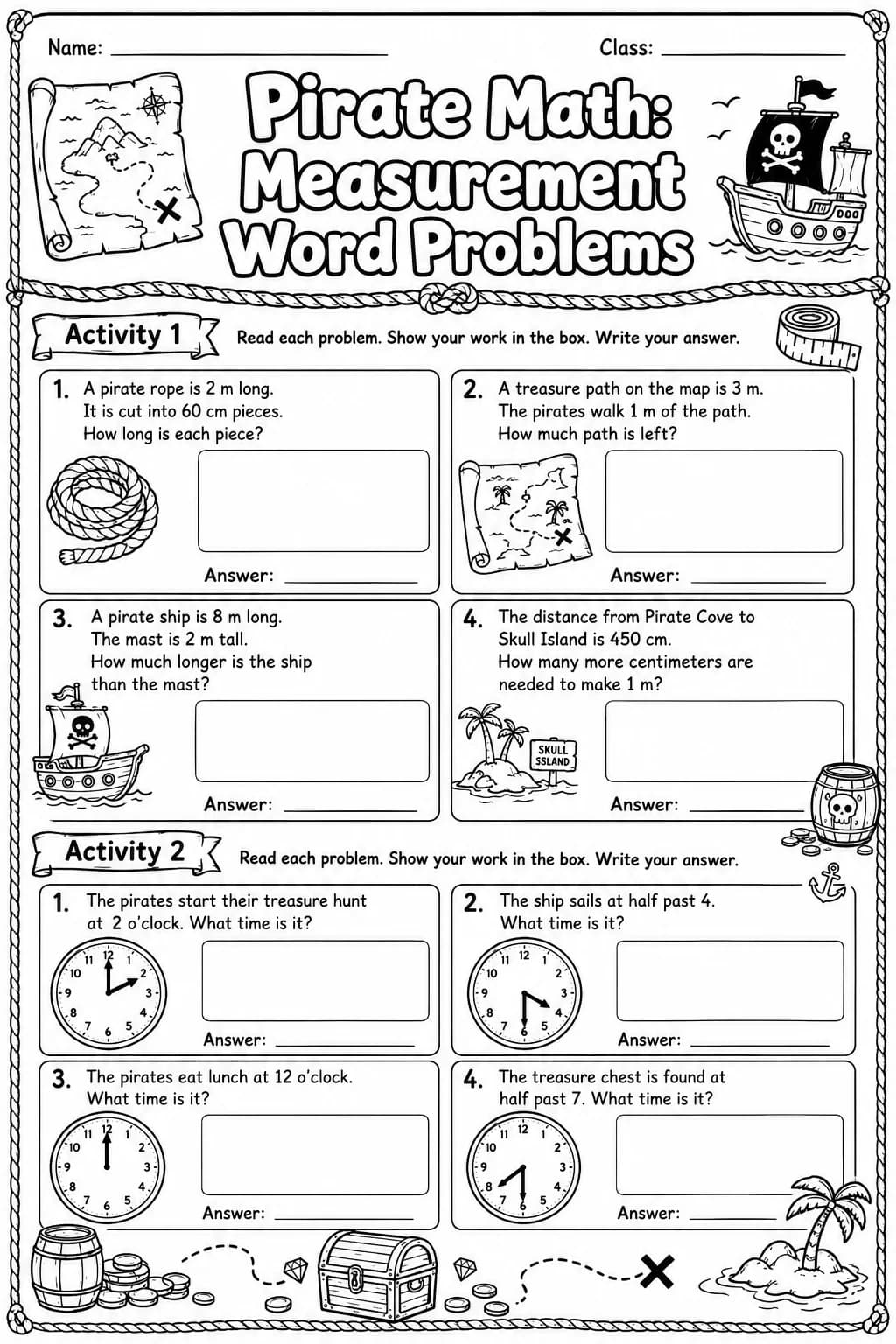 Pirate Math: Capacity and Volume Worksheet Pack printable Pirate Math worksheet preview from KiwiBee