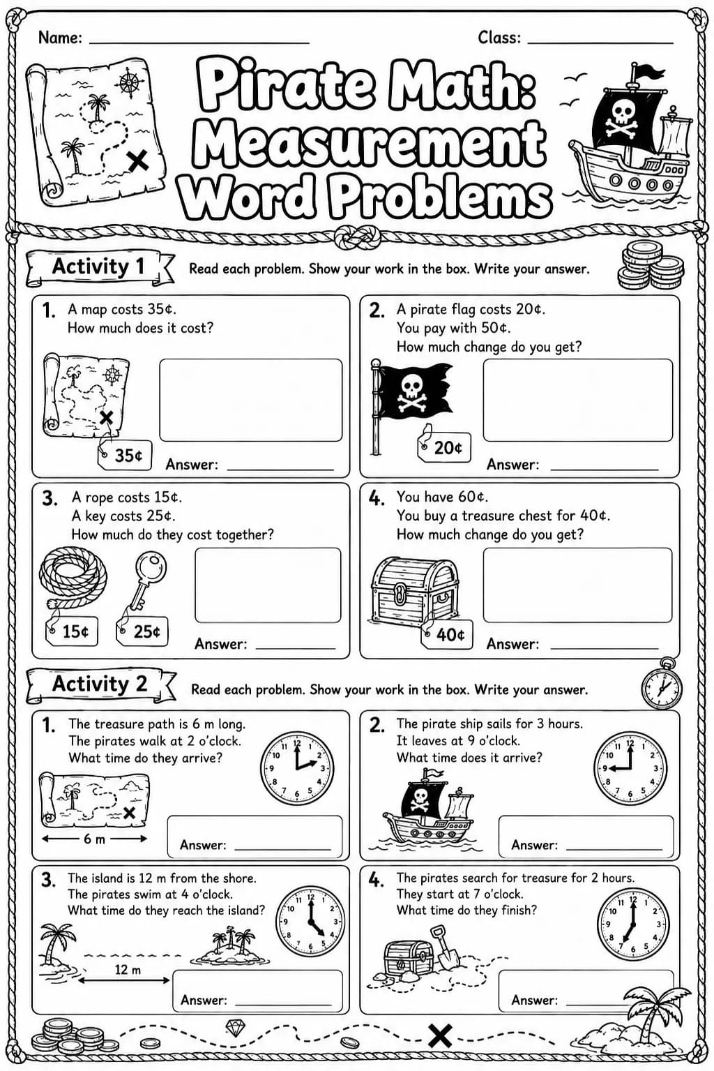 Pirate Math: Capacity and Volume Worksheet Pack page 3 printable Pirate Math preview