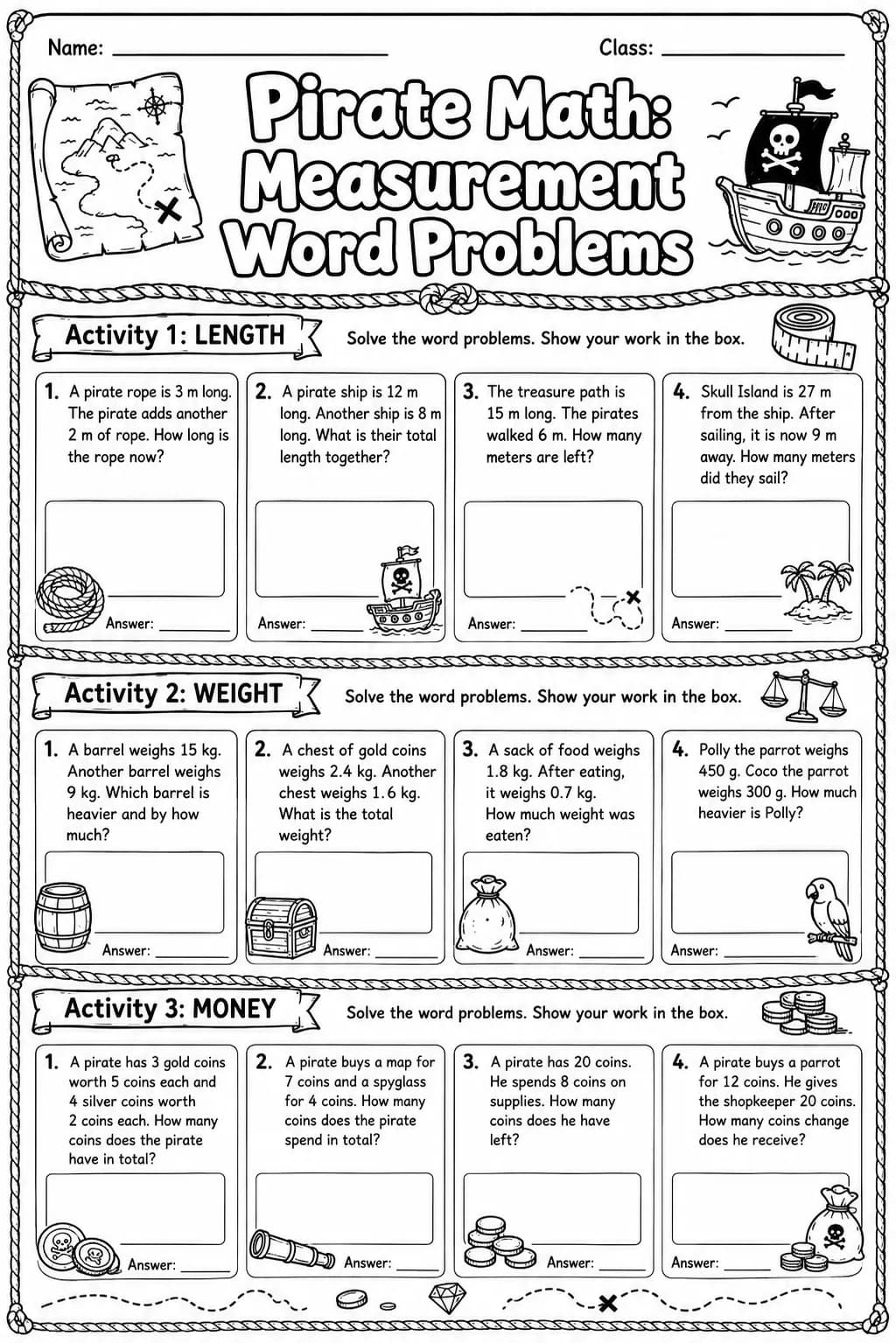 Pirate Math: Capacity and Volume Worksheet Pack page 4 printable Pirate Math preview