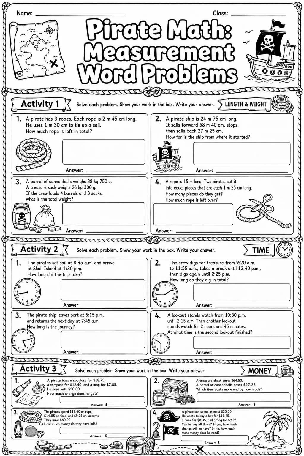 Pirate Math: Capacity and Volume Worksheet Pack page 7 printable Pirate Math preview