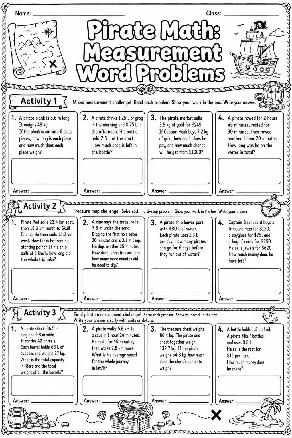 Pirate Math: Capacity and Volume Worksheet Pack page 10 printable Pirate Math preview