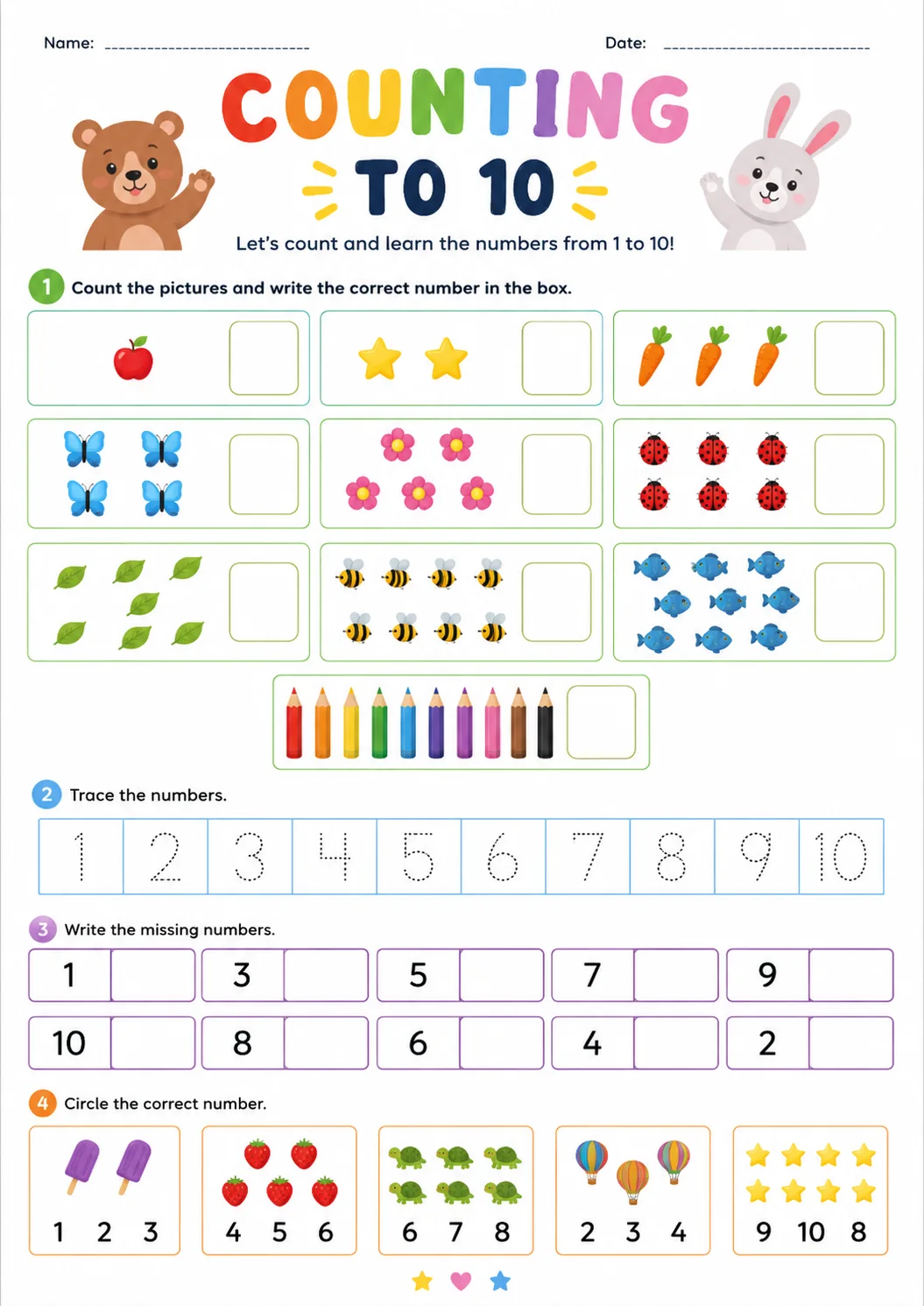 Pirate Math: Counting to 10 Worksheet printable Pirate Math worksheet preview from KiwiBee