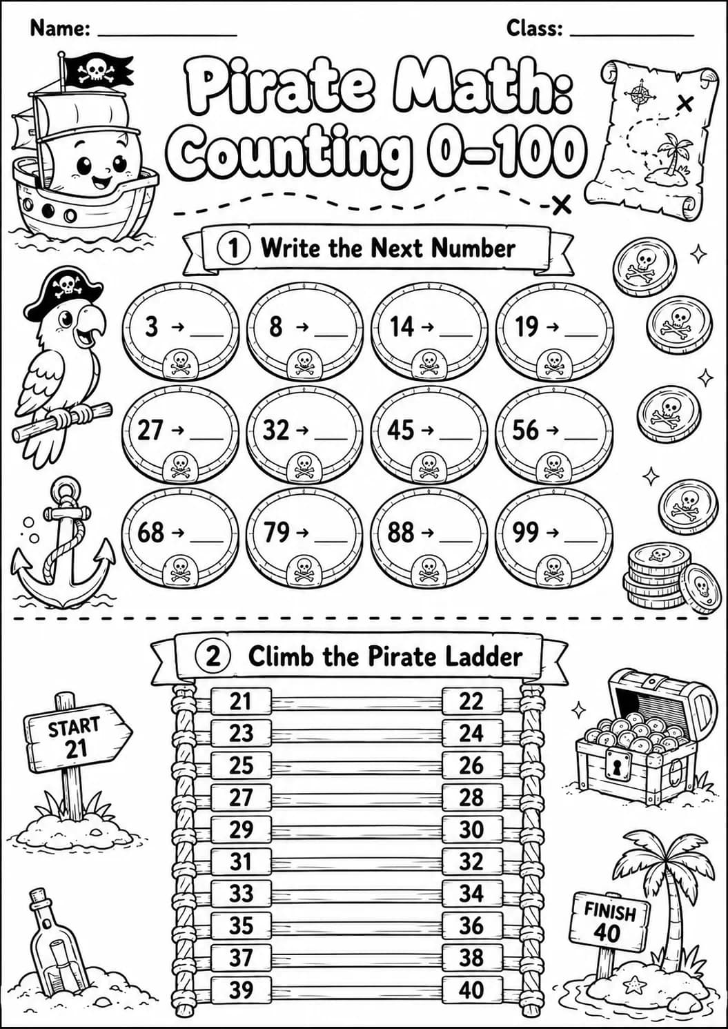 Pirate Math: Counting to 100 Worksheet Pack page 2 printable Pirate Math preview