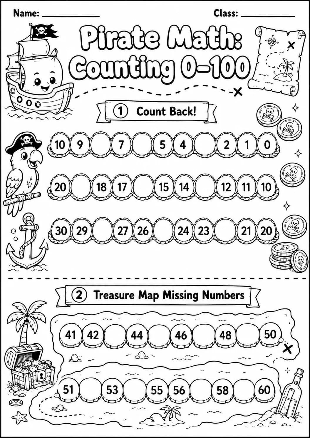 Pirate Math: Counting to 100 Worksheet Pack page 3 printable Pirate Math preview