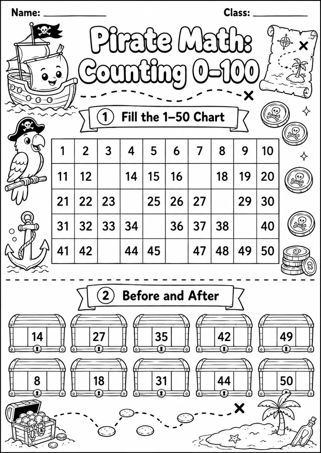 Pirate Math: Counting to 100 Worksheet Pack page 4 printable Pirate Math preview