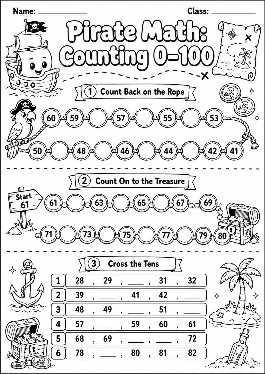 Pirate Math: Counting to 100 Worksheet Pack page 5 printable Pirate Math preview