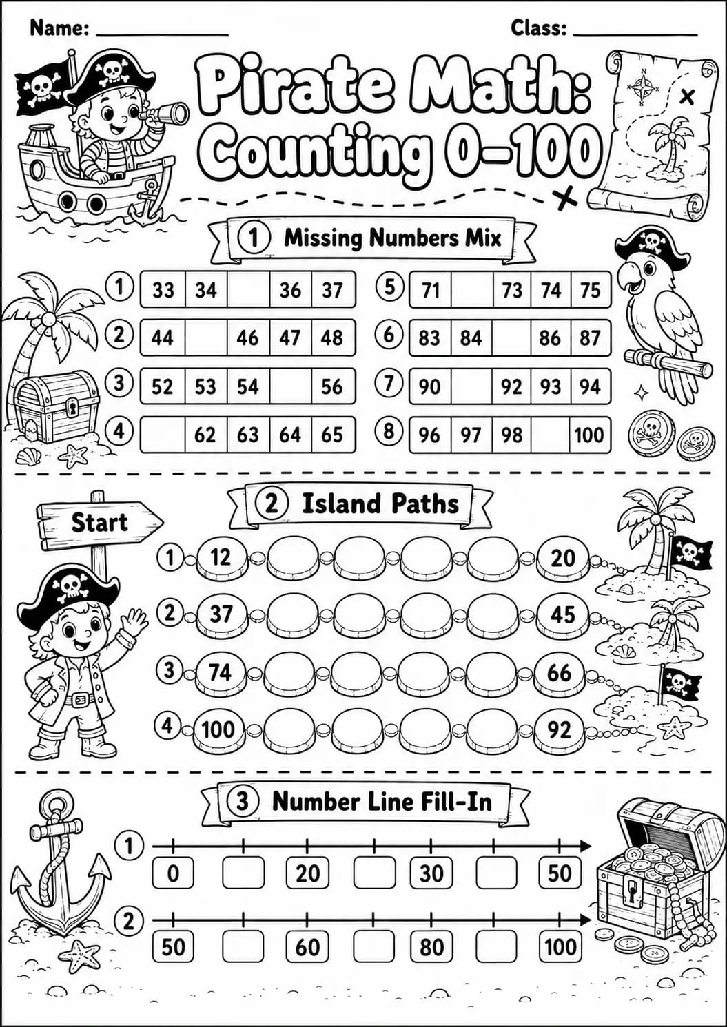 Pirate Math: Counting to 100 Worksheet Pack page 6 printable Pirate Math preview