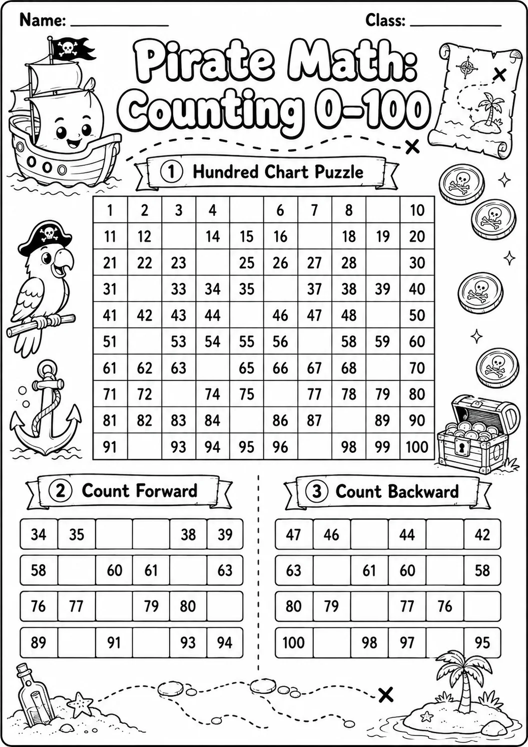 Pirate Math: Counting to 100 Worksheet Pack page 7 printable Pirate Math preview