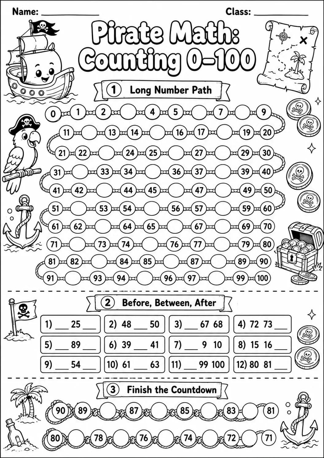 Pirate Math: Counting to 100 Worksheet Pack page 8 printable Pirate Math preview