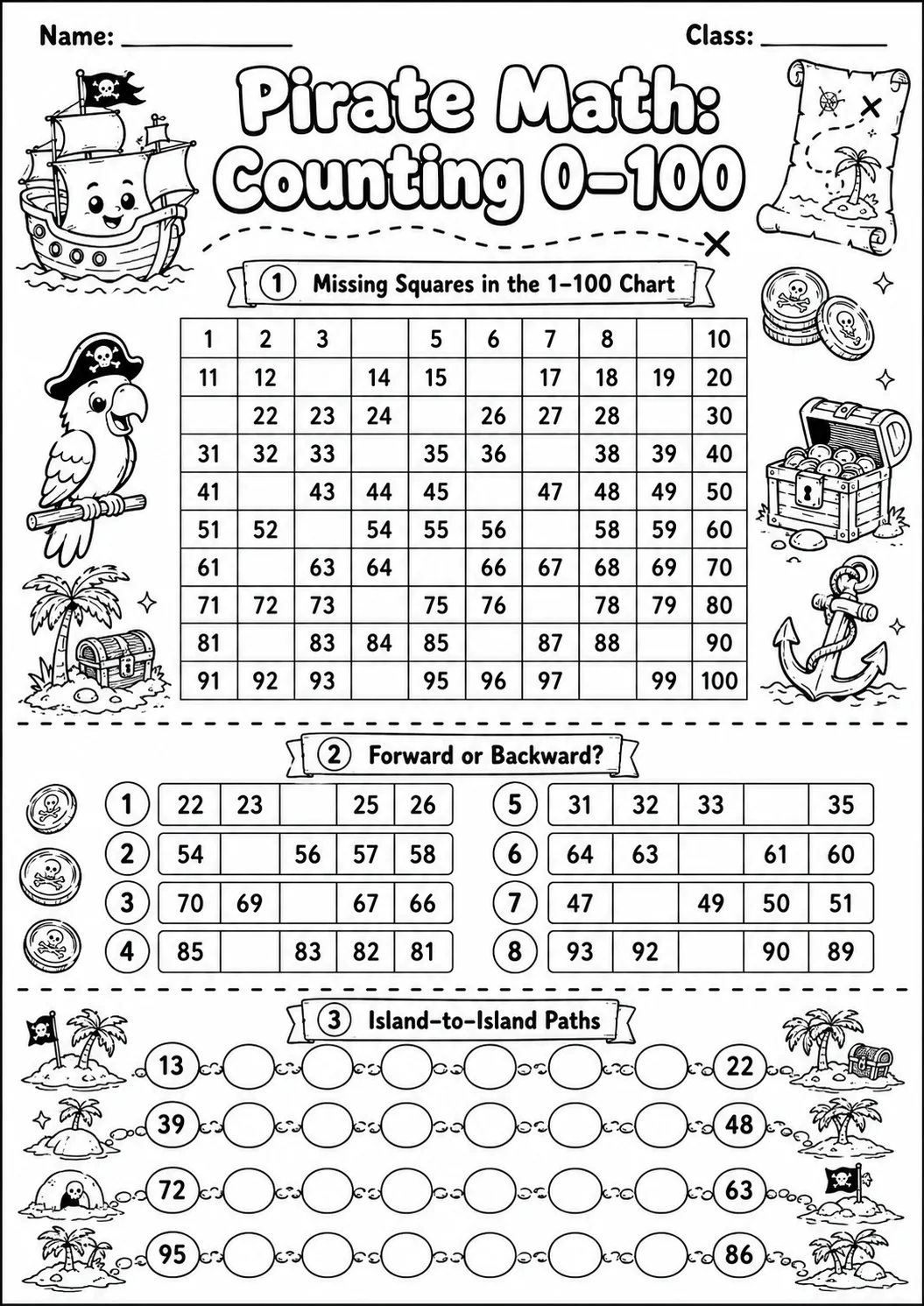 Pirate Math: Counting to 100 Worksheet Pack page 9 printable Pirate Math preview