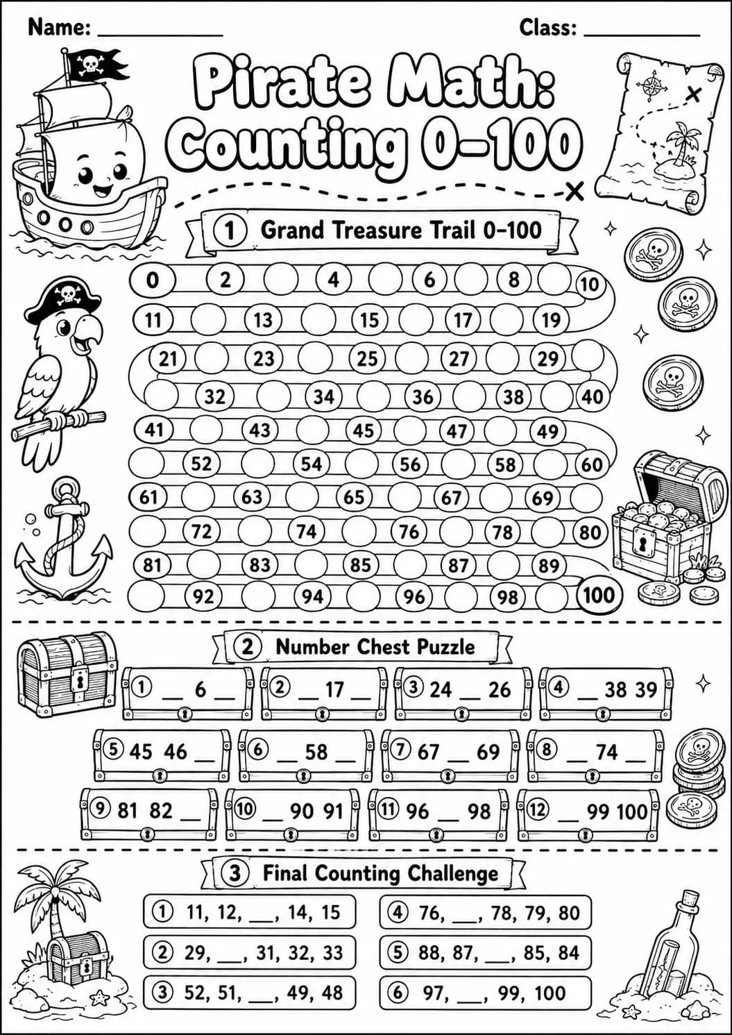 Pirate Math: Counting to 100 Worksheet Pack page 10 printable Pirate Math preview