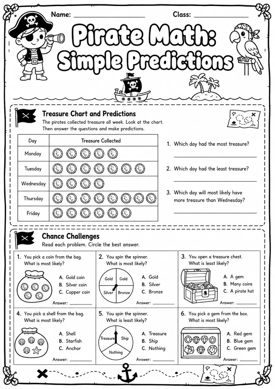 Pirate Math: Money Worksheet Pack page 5 printable Pirate Math preview