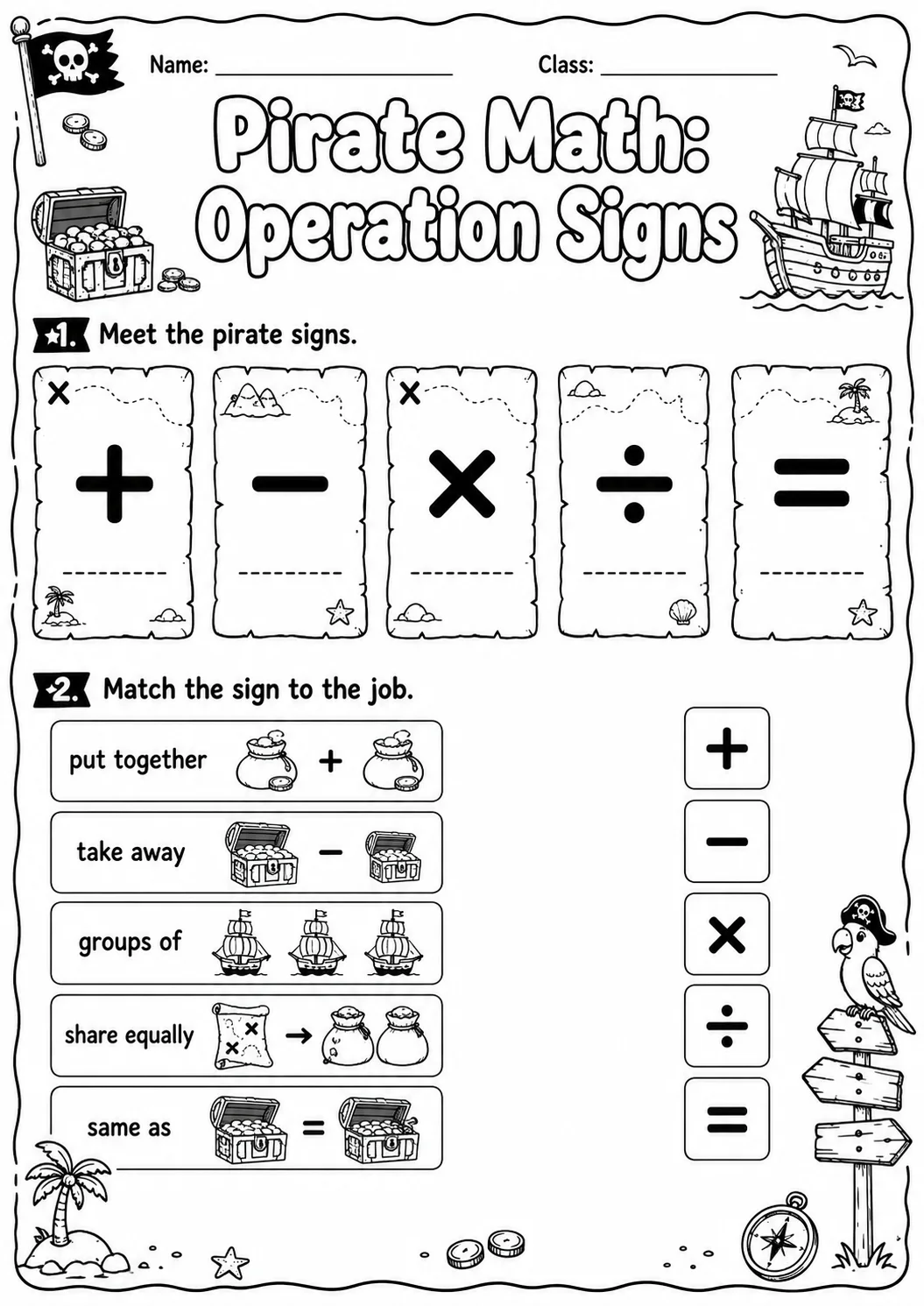 Pirate Math: Multiplication Worksheet Pack printable Pirate Math worksheet preview from KiwiBee