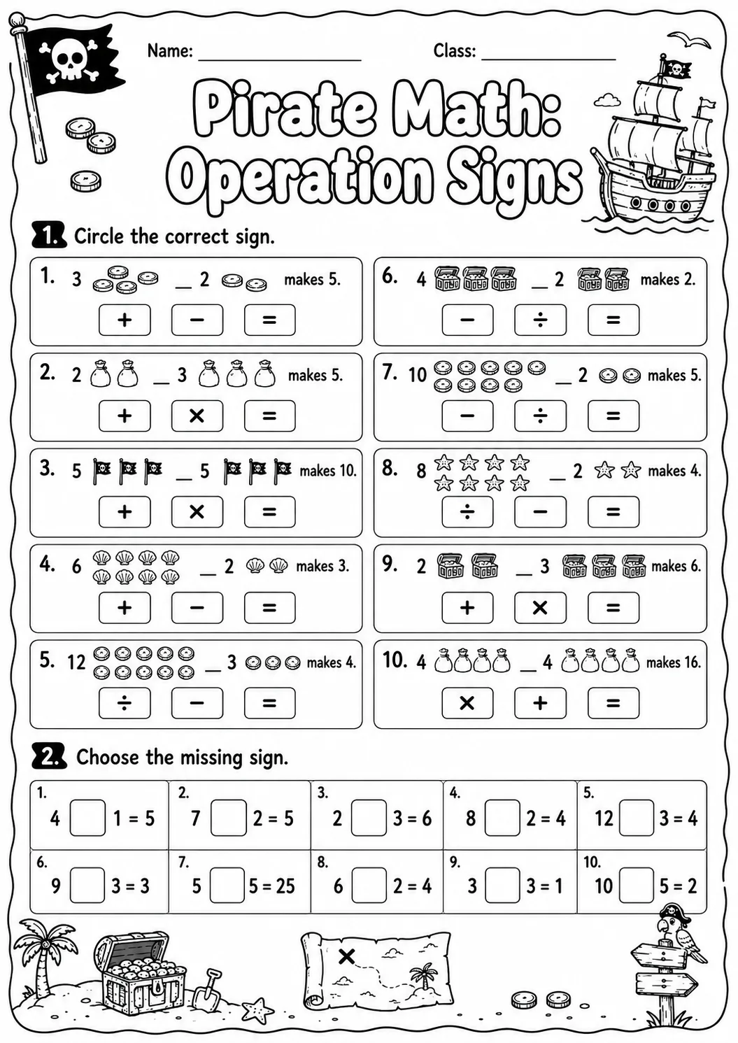 Pirate Math: Multiplication Worksheet Pack page 2 printable Pirate Math preview