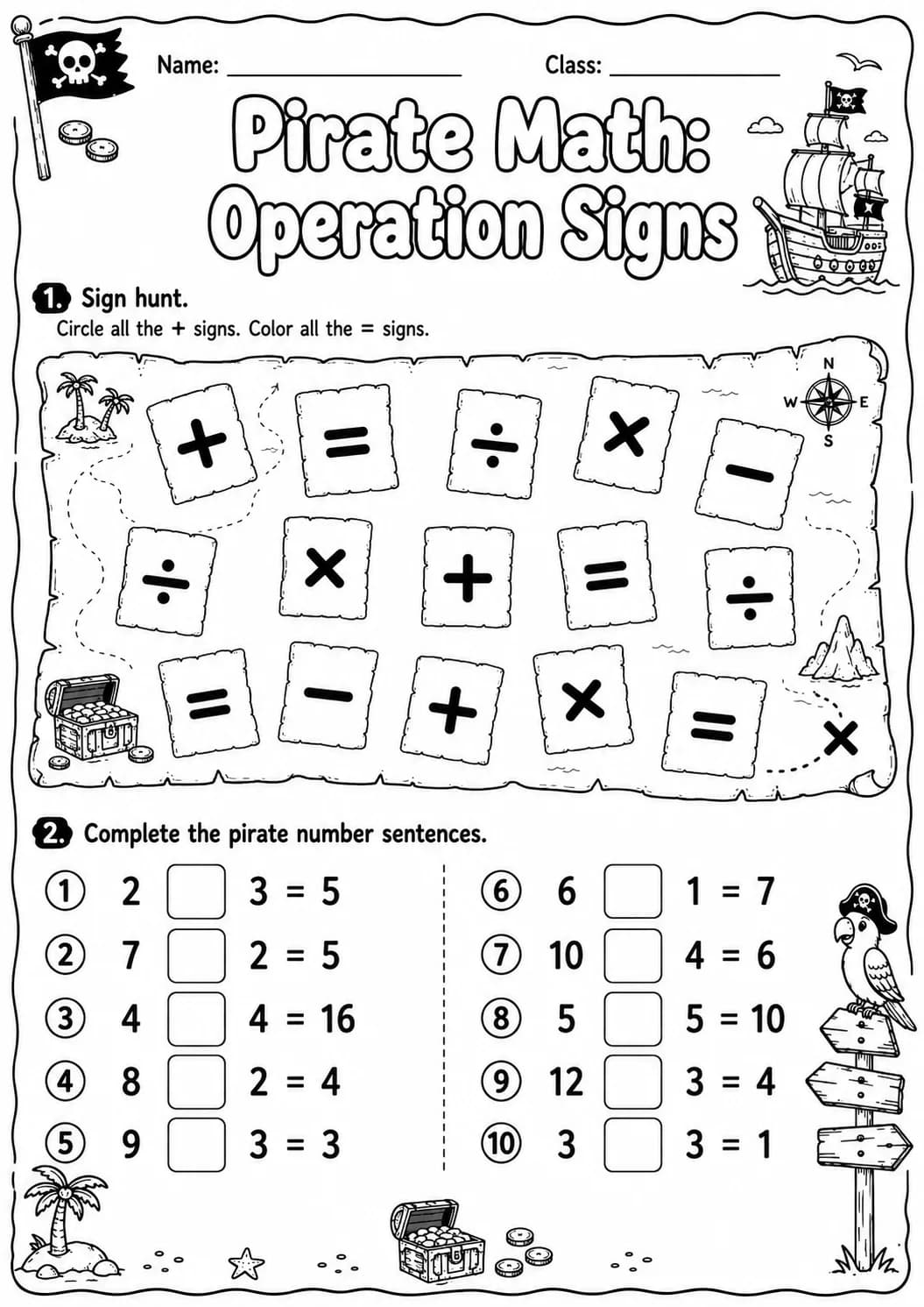 Pirate Math: Multiplication Worksheet Pack page 3 printable Pirate Math preview