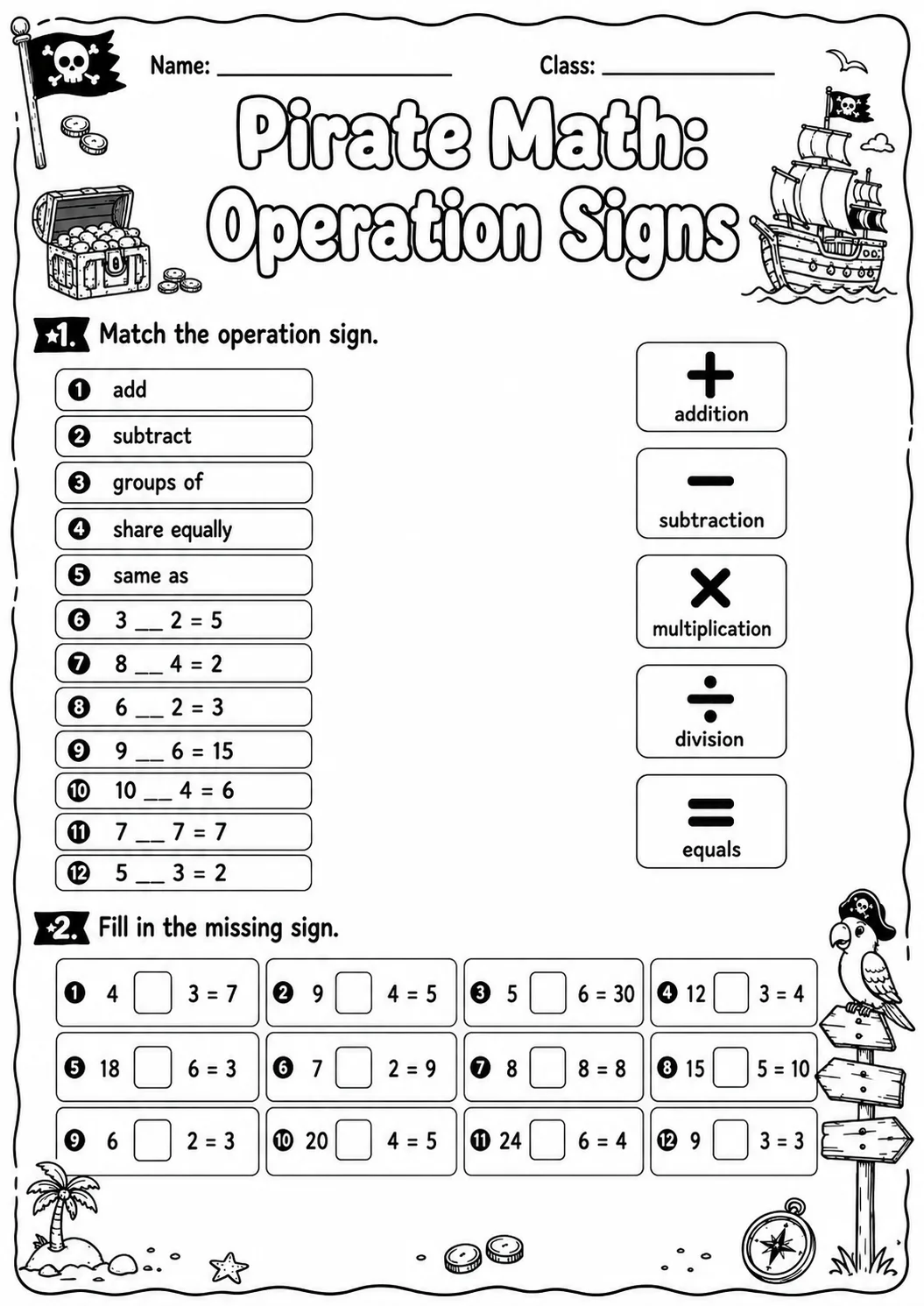 Pirate Math: Multiplication Worksheet Pack page 4 printable Pirate Math preview