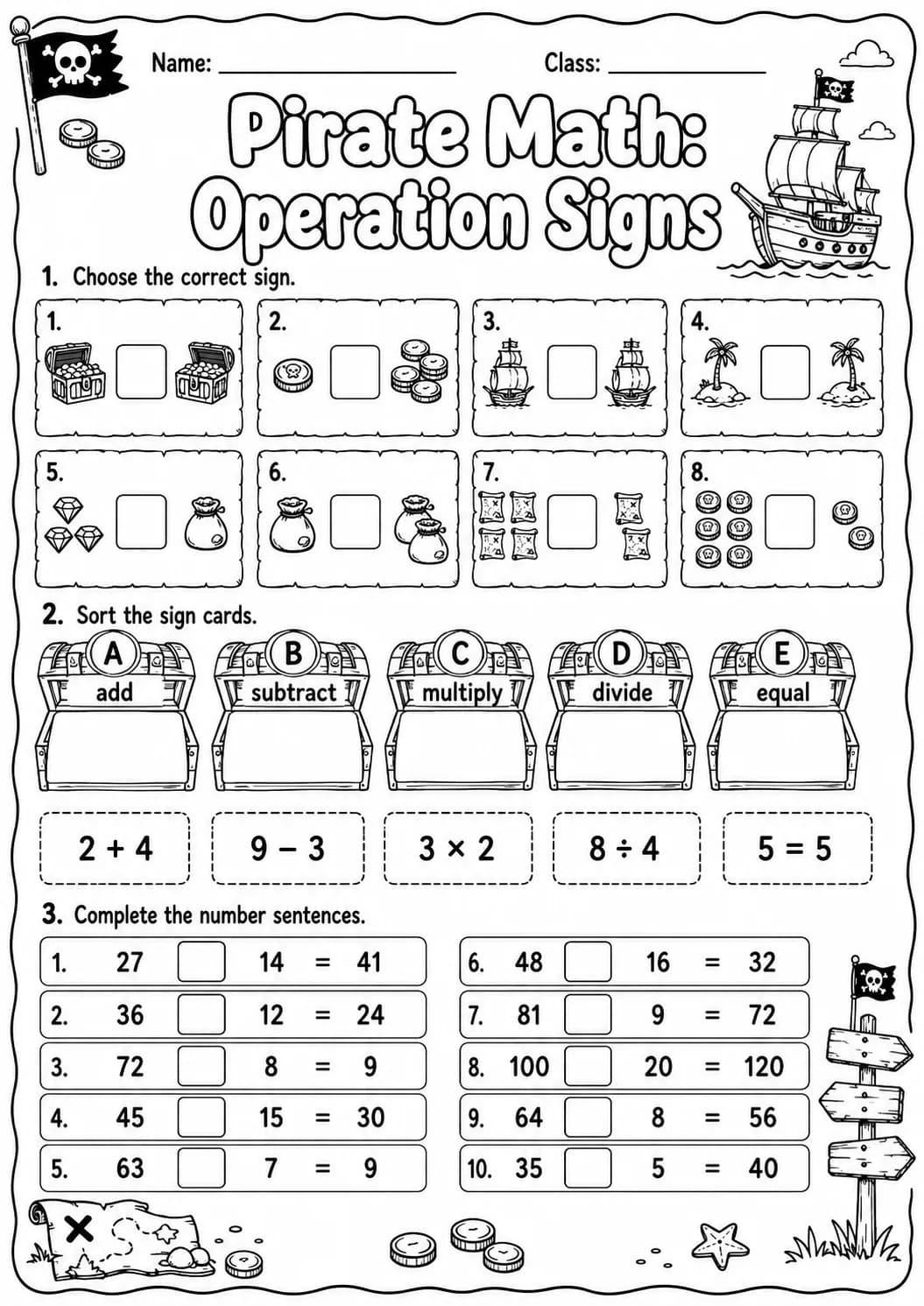 Pirate Math: Multiplication Worksheet Pack page 5 printable Pirate Math preview