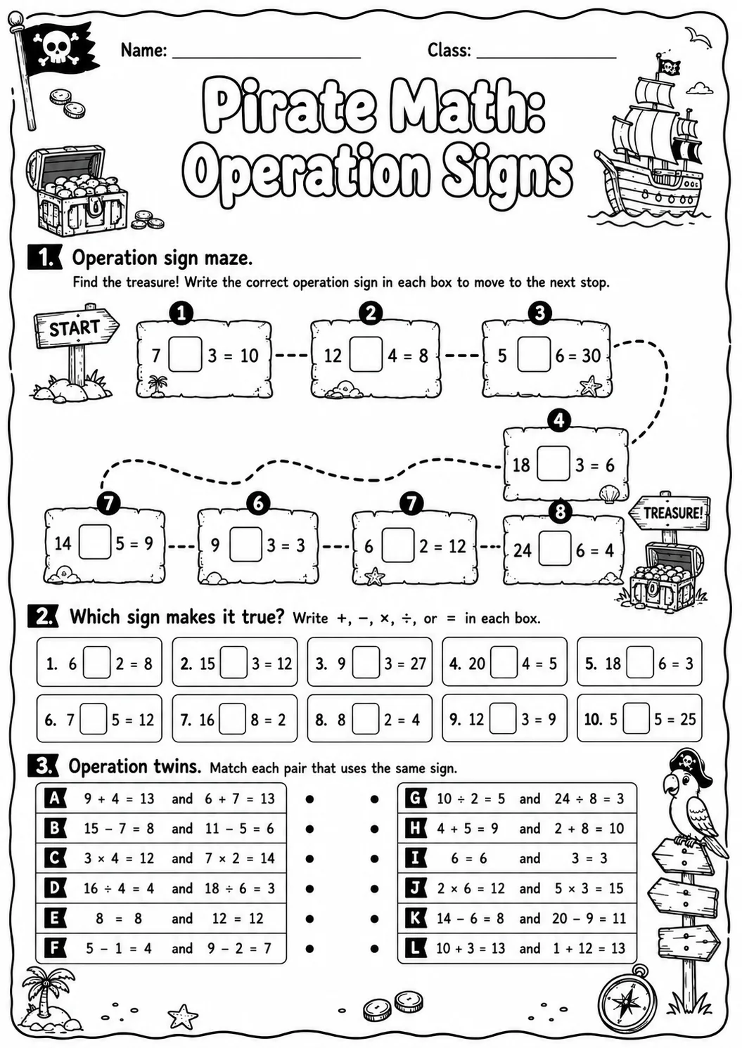 Pirate Math: Multiplication Worksheet Pack page 6 printable Pirate Math preview