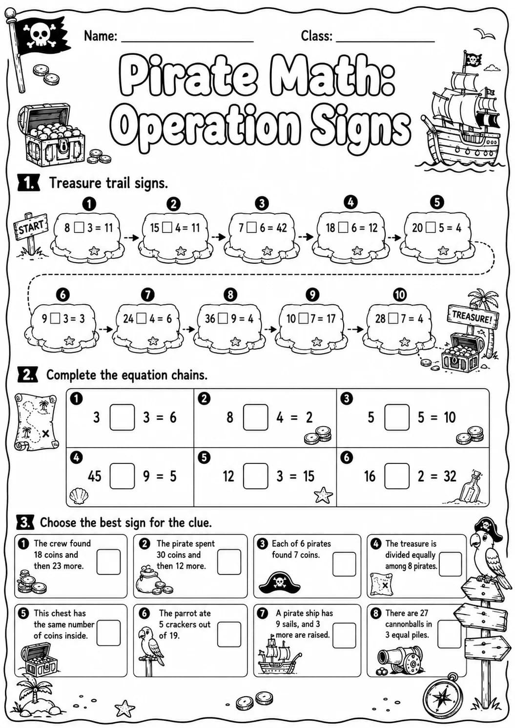 Pirate Math: Multiplication Worksheet Pack page 9 printable Pirate Math preview