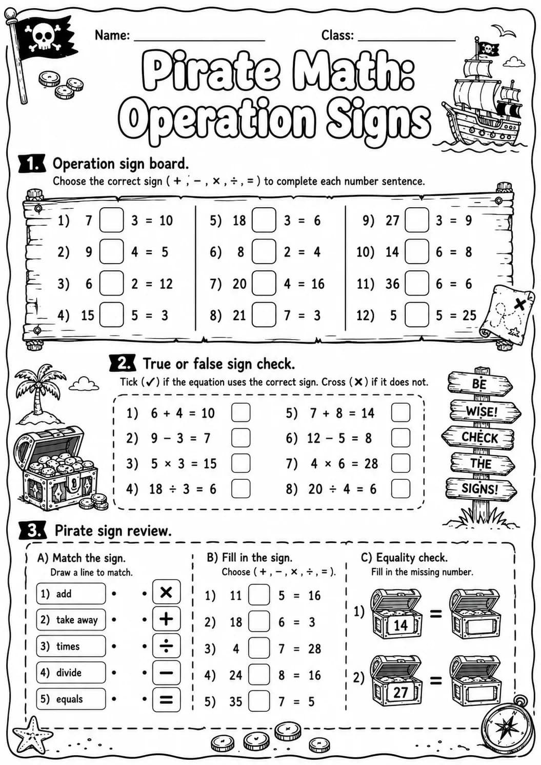 Pirate Math: Multiplication Worksheet Pack page 10 printable Pirate Math preview