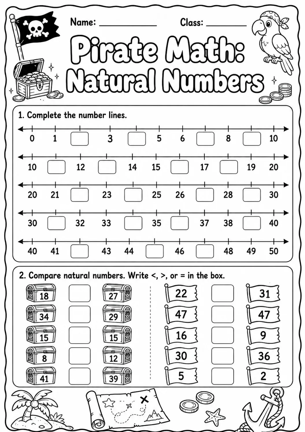 Pirate Math: Number Sequences Worksheet printable Pirate Math worksheet preview from KiwiBee