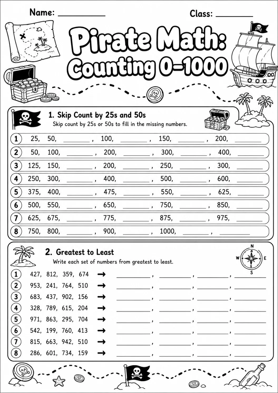 Pirate Math: Number Sequences Worksheet printable Pirate Math worksheet preview from KiwiBee