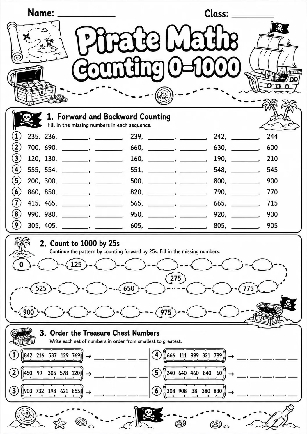 Pirate Math: Number Sequences Worksheet printable Pirate Math worksheet preview from KiwiBee