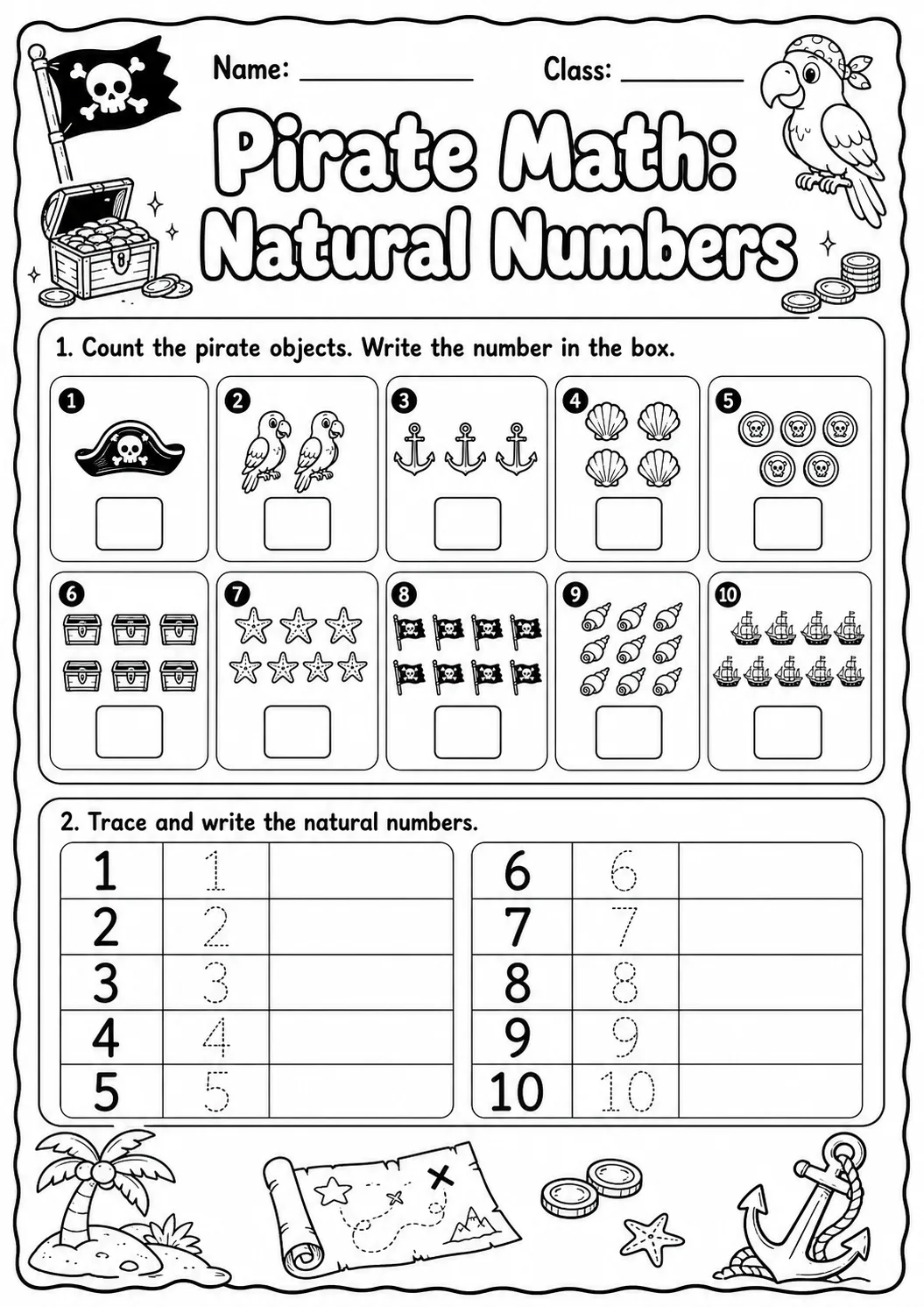 Pirate Math: Number Sequences Worksheet printable Pirate Math worksheet preview from KiwiBee
