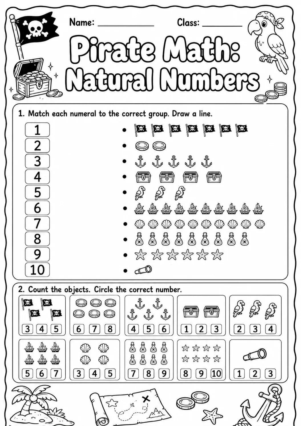 Pirate Math: Number Sequences Worksheet printable Pirate Math worksheet preview from KiwiBee