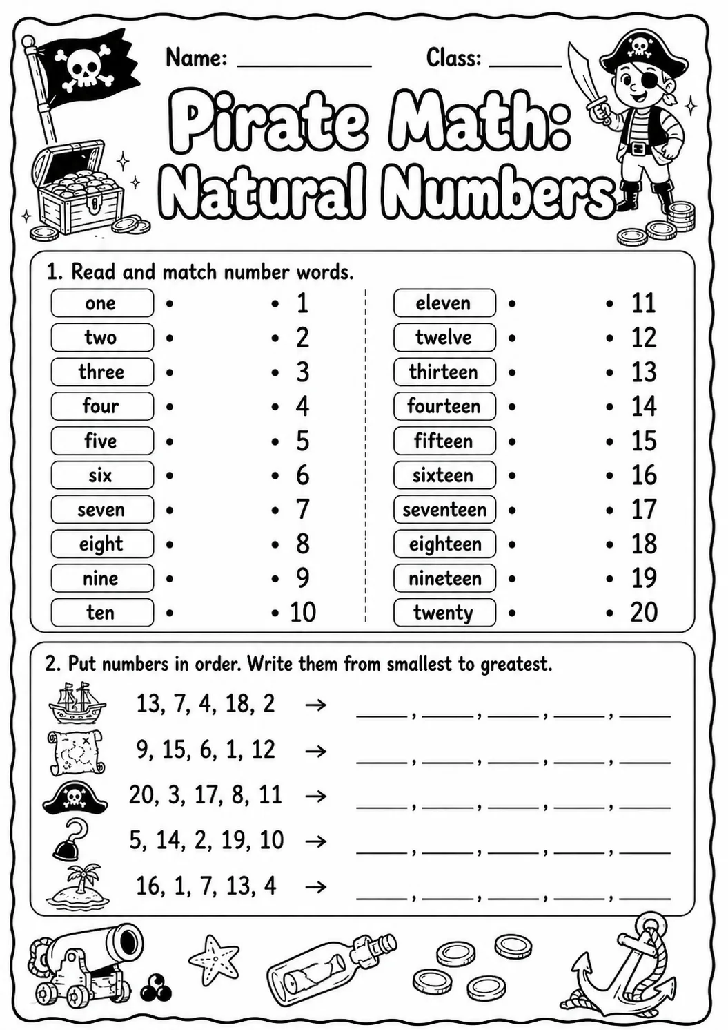 Pirate Math: Number Sequences Worksheet printable Pirate Math worksheet preview from KiwiBee