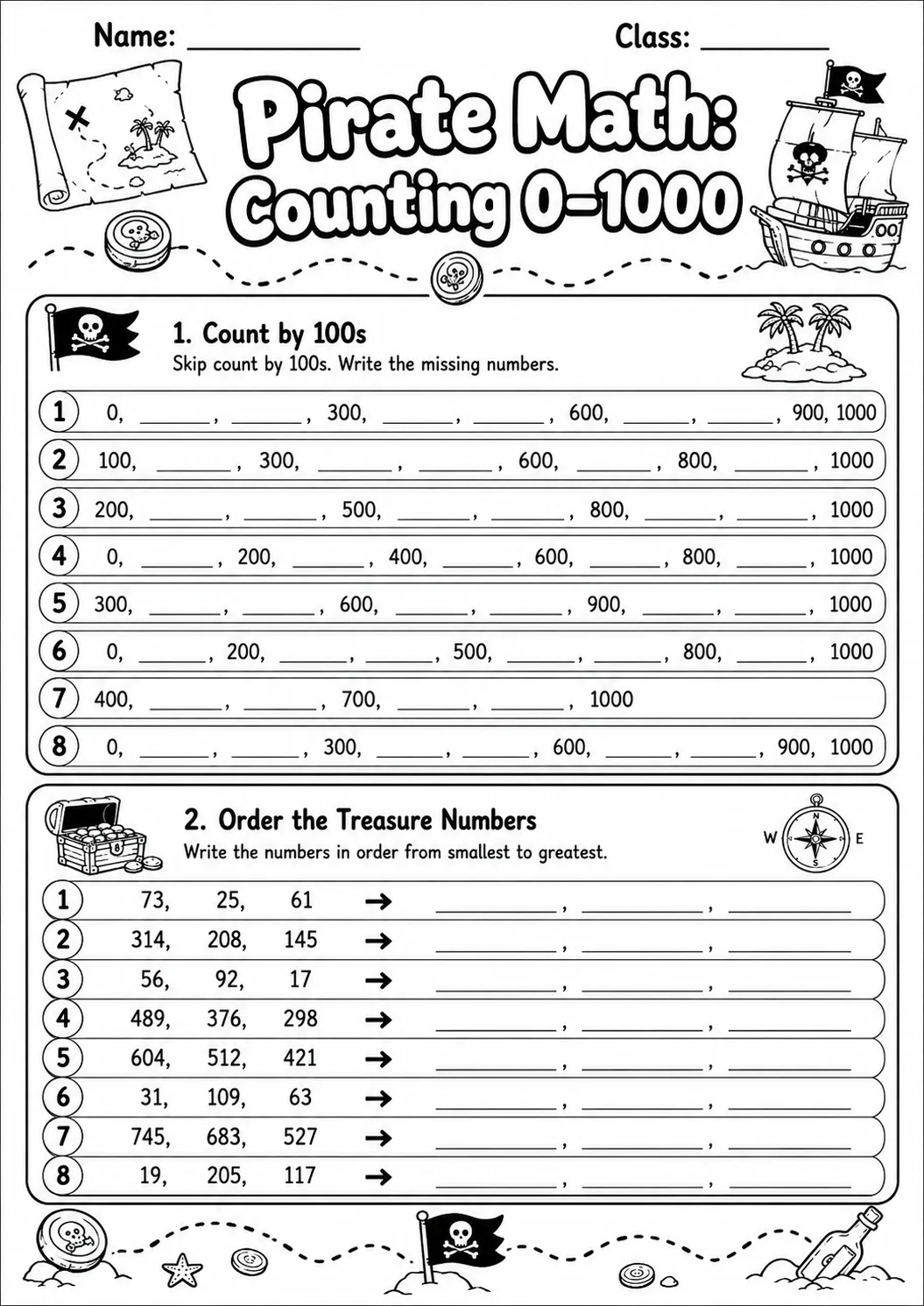 Pirate Math: Number Sequences Worksheet printable Pirate Math worksheet preview from KiwiBee