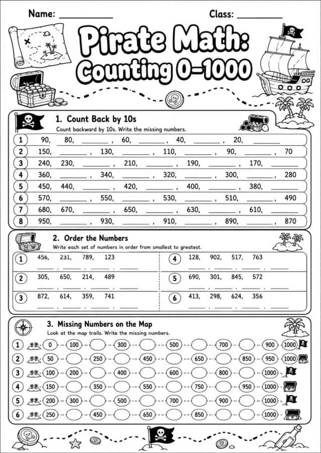 Pirate Math: Number Sequences Worksheet