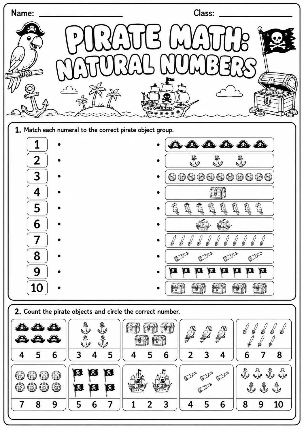 Pirate Math: Number Sequences Worksheet Pack page 2 printable Pirate Math preview