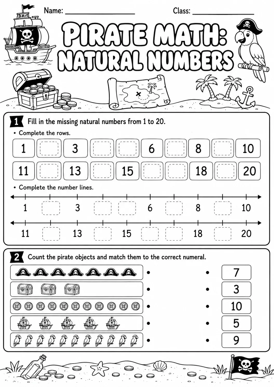 Pirate Math: Number Sequences Worksheet Pack page 3 printable Pirate Math preview