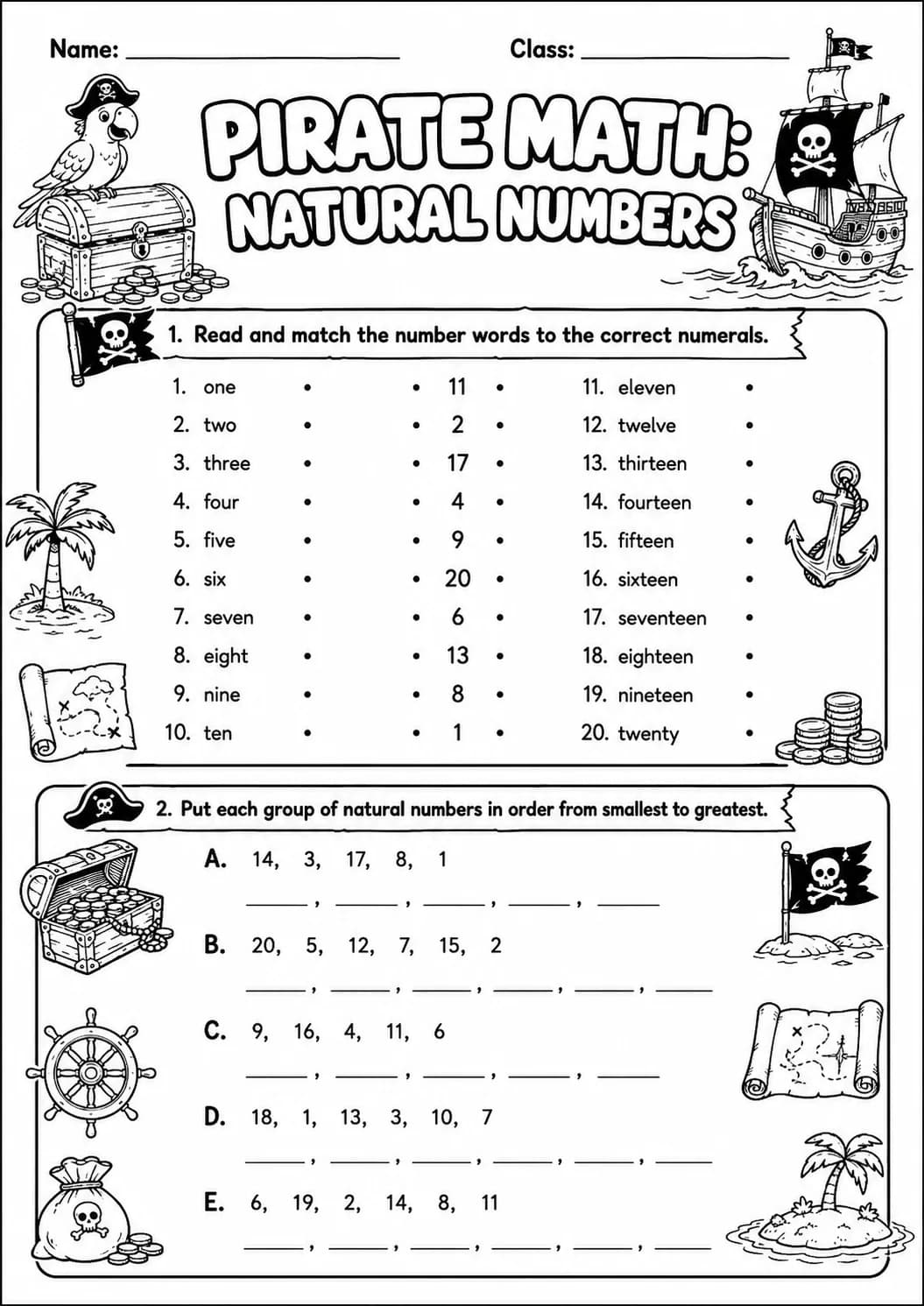 Pirate Math: Number Sequences Worksheet Pack page 4 printable Pirate Math preview