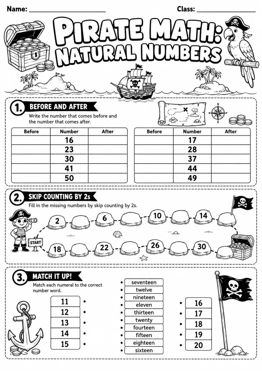 Pirate Math: Number Sequences Worksheet Pack page 5 printable Pirate Math preview